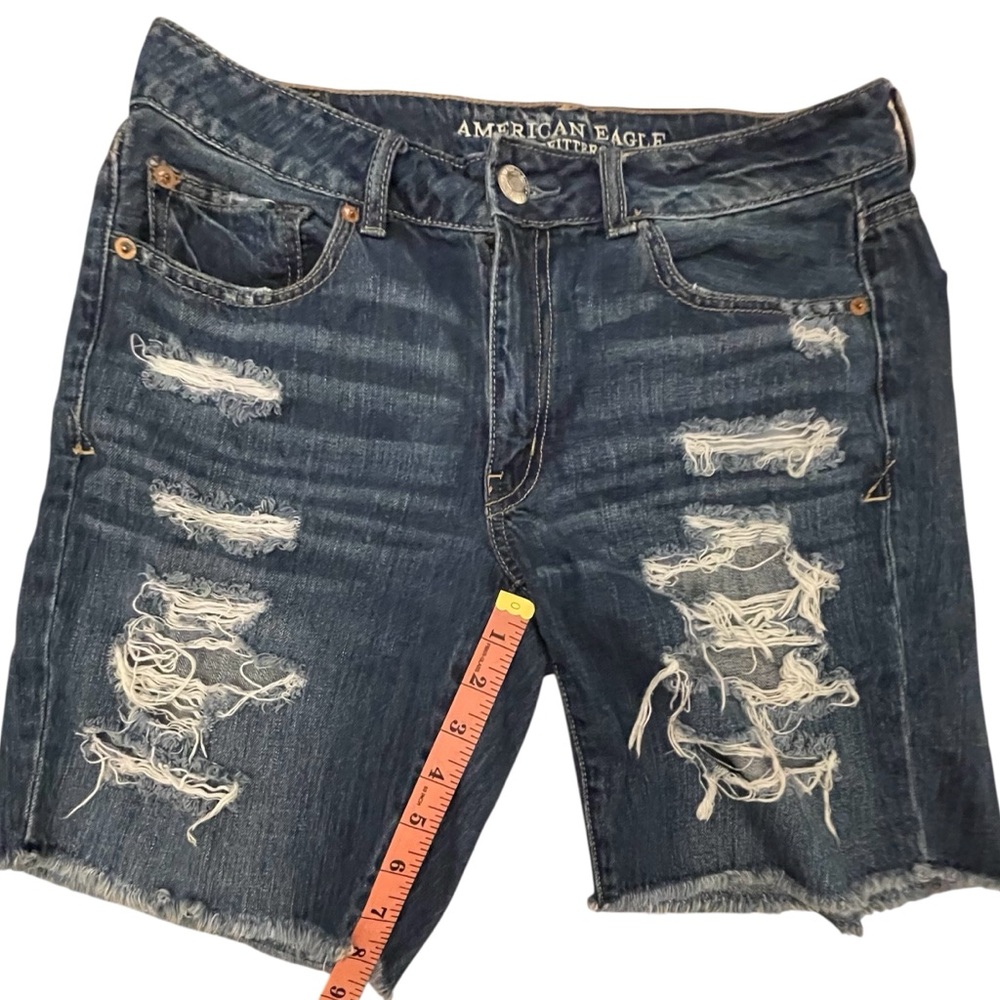 American Eagle Outfitters Ripped Dark Blue Jean Shorts - Picture 3 of 9